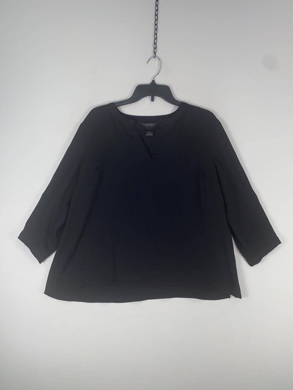 Investments Blouse Womens PL Black 3/4 Sleeve V Neck Woven Basic Career Top